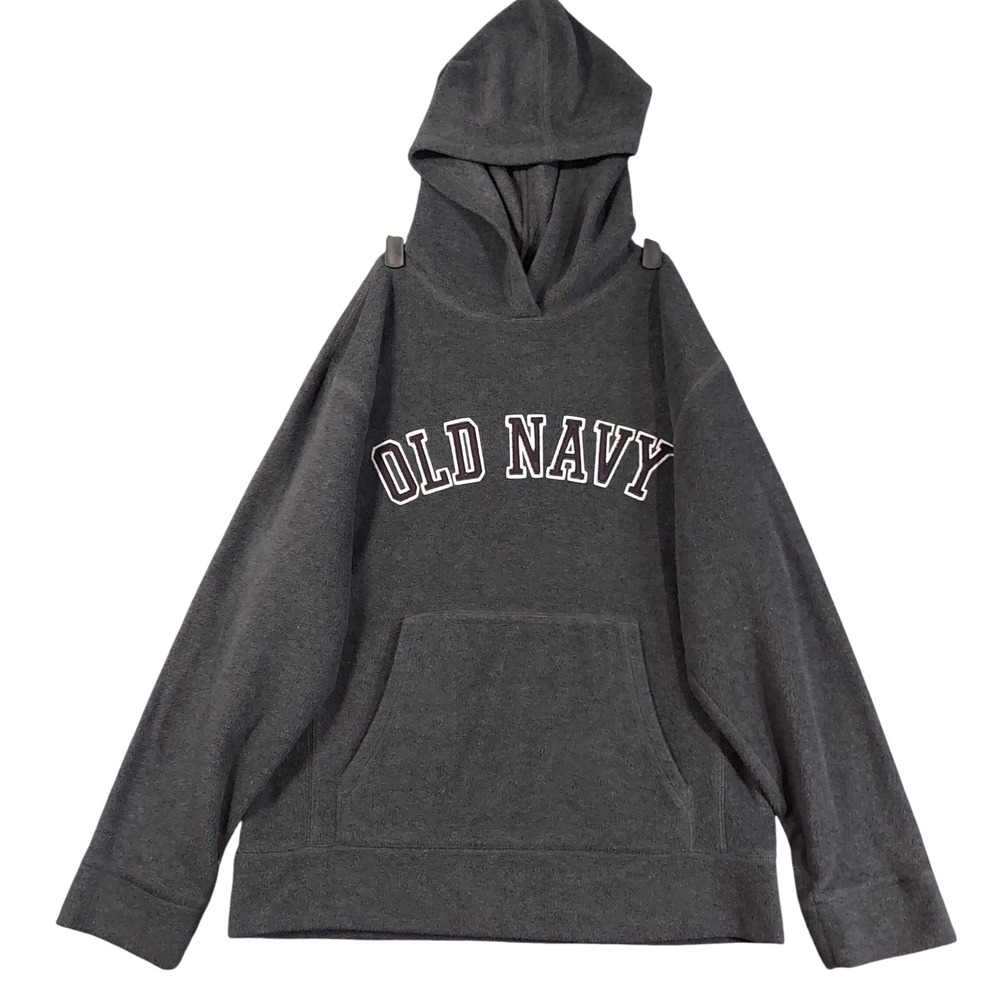Old Navy Hoodie Mens M Charcoal Grey Fleece Embroidered Logo Pullover Spellout